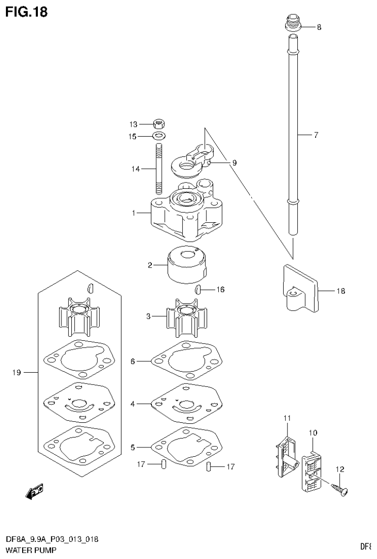 Suzuki DF8AR WATER PUMP parts diagram