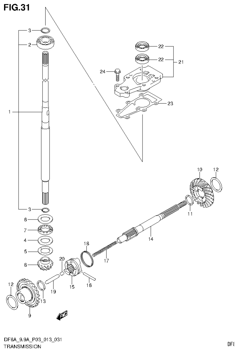 Suzuki DF8AR TRANSMISSION parts diagram