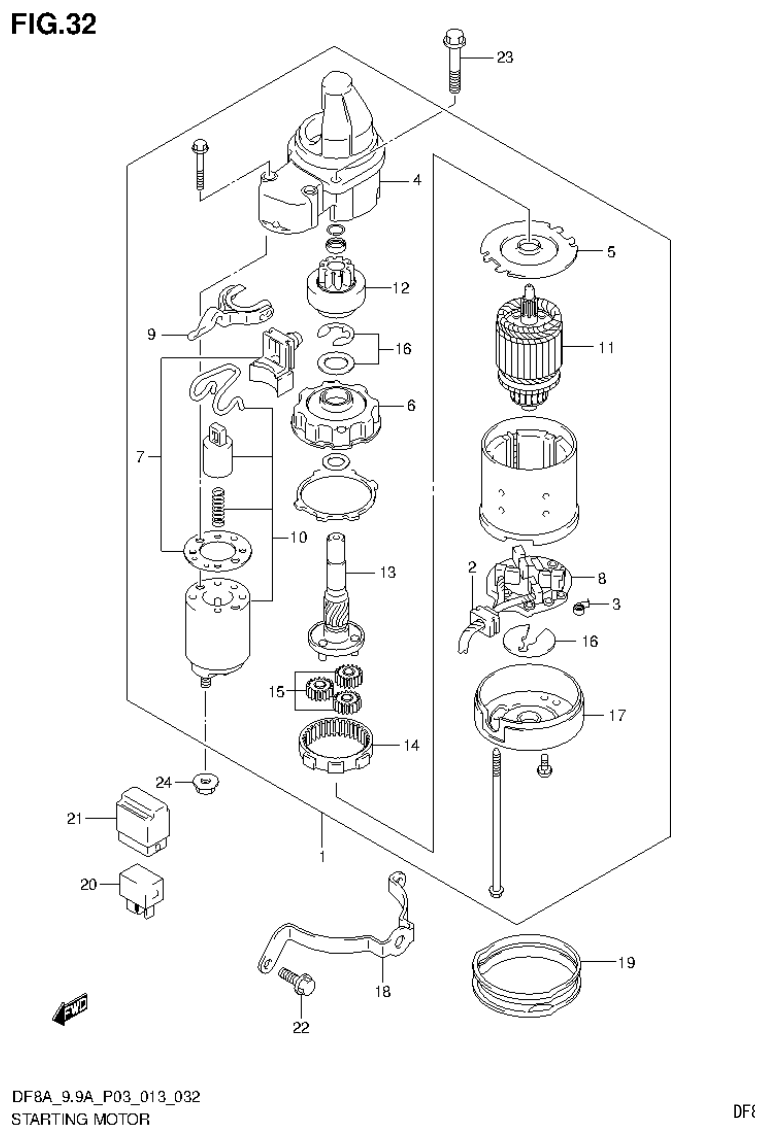 Suzuki DF8AR STARTING MOTOR parts diagram