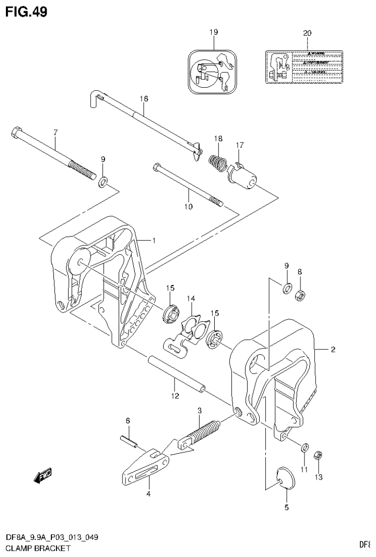 Suzuki DF8AR CLAMP BRACKET (DF8A P03) parts diagram