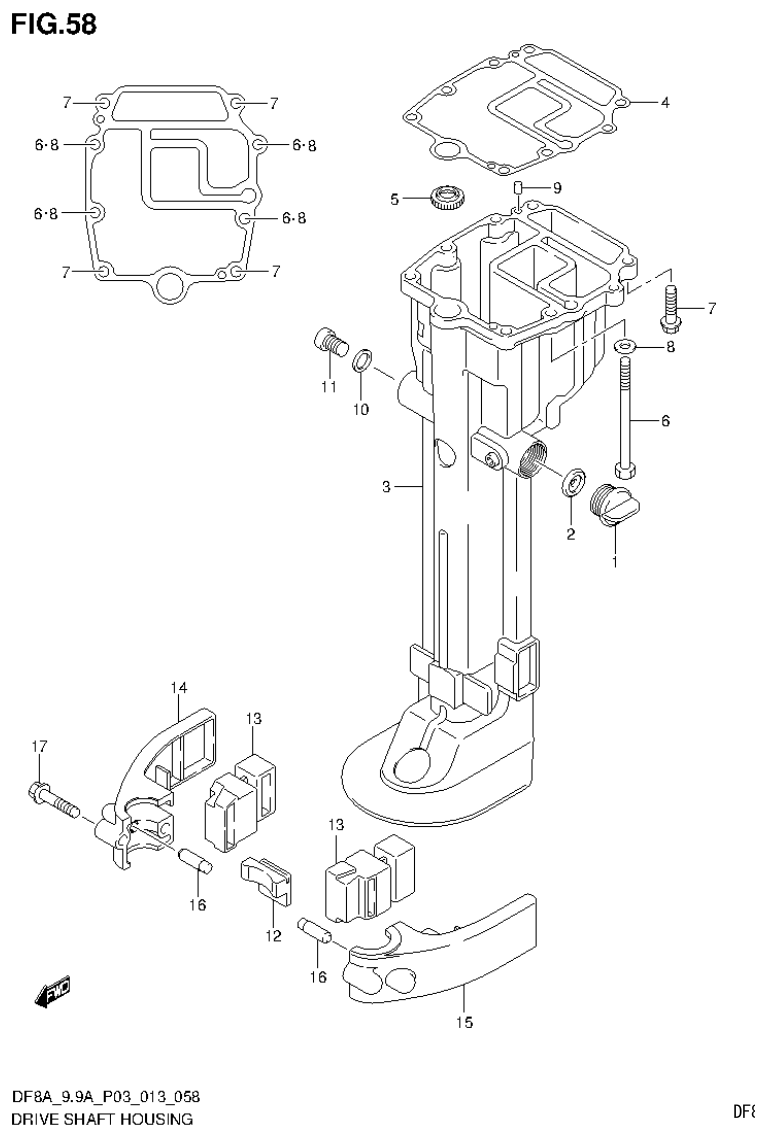 Suzuki DF8AR DRIVE SHAFT HOUSING parts diagram