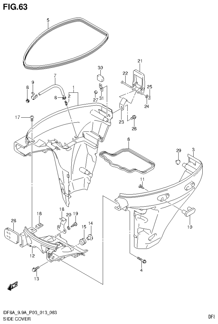 Suzuki DF8AR SIDE COVER (DF9.9AR P03) parts diagram