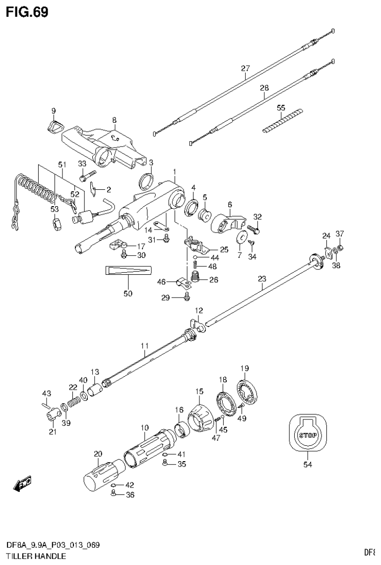Suzuki DF8AR TILLER HANDLE (DF8A P03) parts diagram