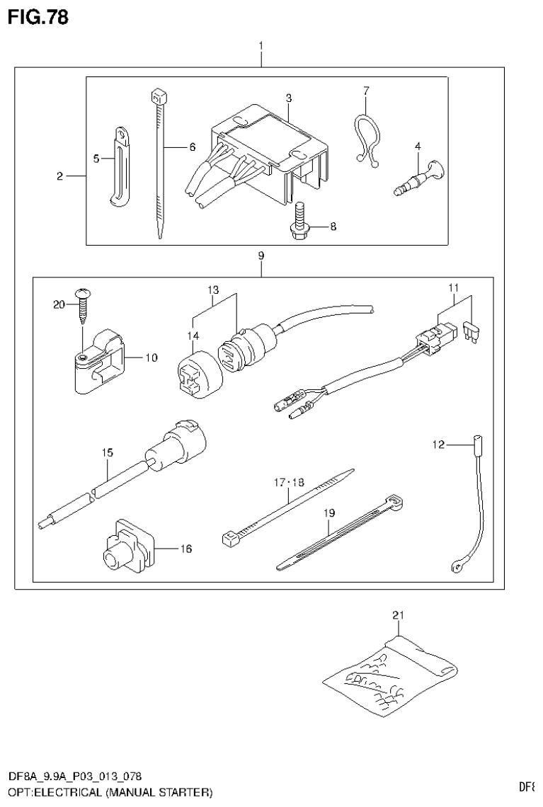 Suzuki DF8AR OPT:ELECTRICAL (MANUAL STARTER) (DF9.9A P03) parts diagram