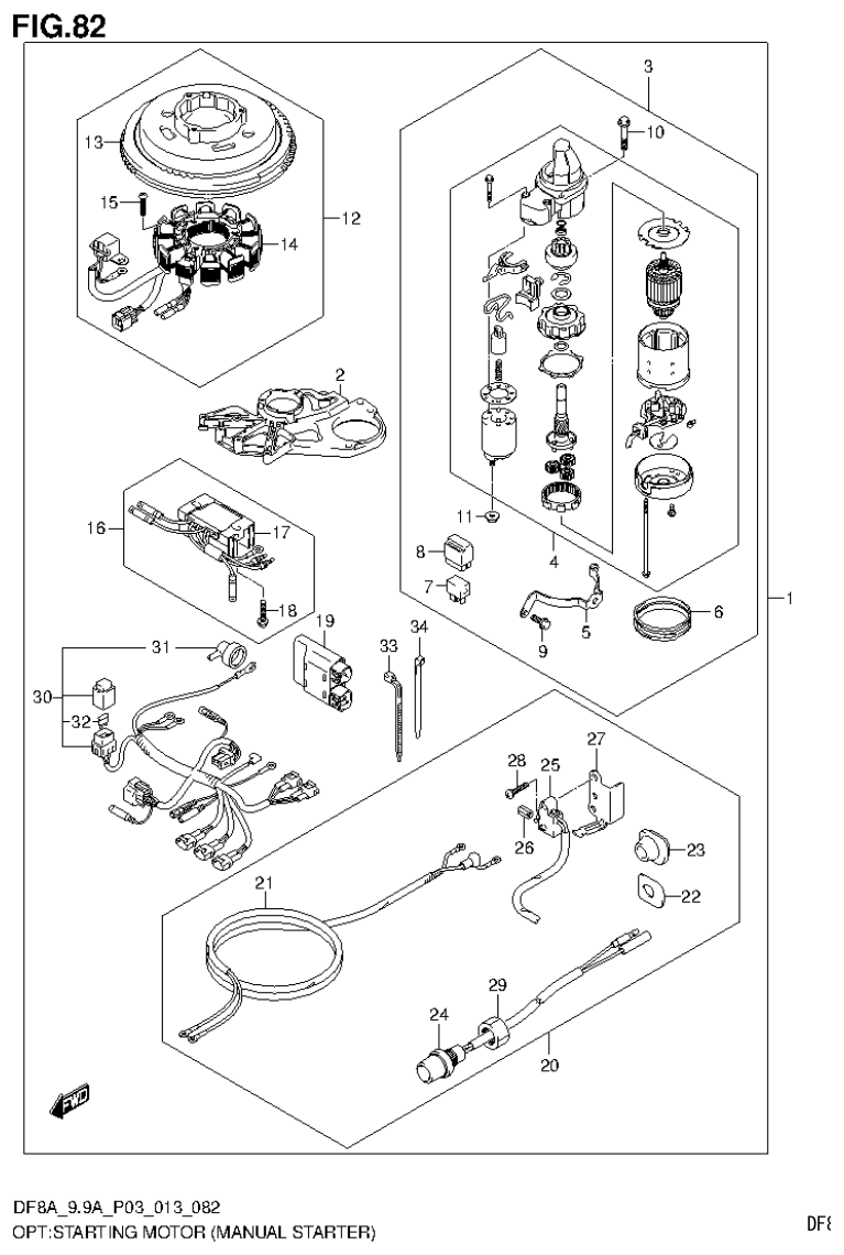 Suzuki DF8AR OPT:STARTING MOTOR (MANUAL STARTER) (DF9.9A P03) parts diagram