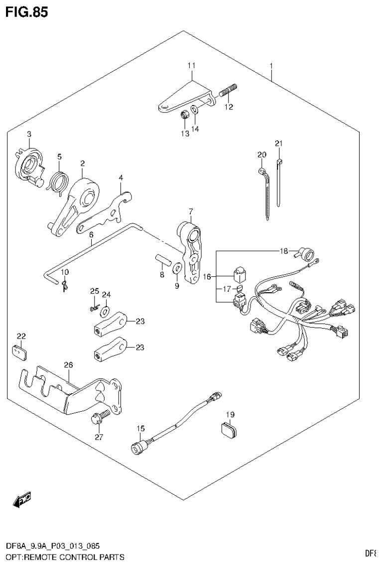 Suzuki DF8AR OPT:REMOTE CONTROL PARTS (DF9.9A P03) parts diagram