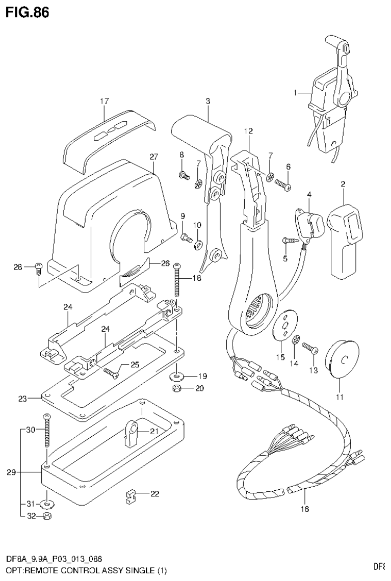 Suzuki DF8AR OPT:REMOTE CONTROL ASSY SINGLE (1) parts diagram