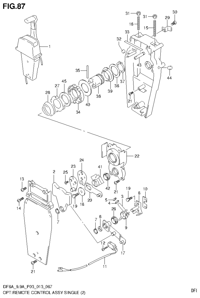 Suzuki DF8AR OPT:REMOTE CONTROL ASSY SINGLE (2) parts diagram
