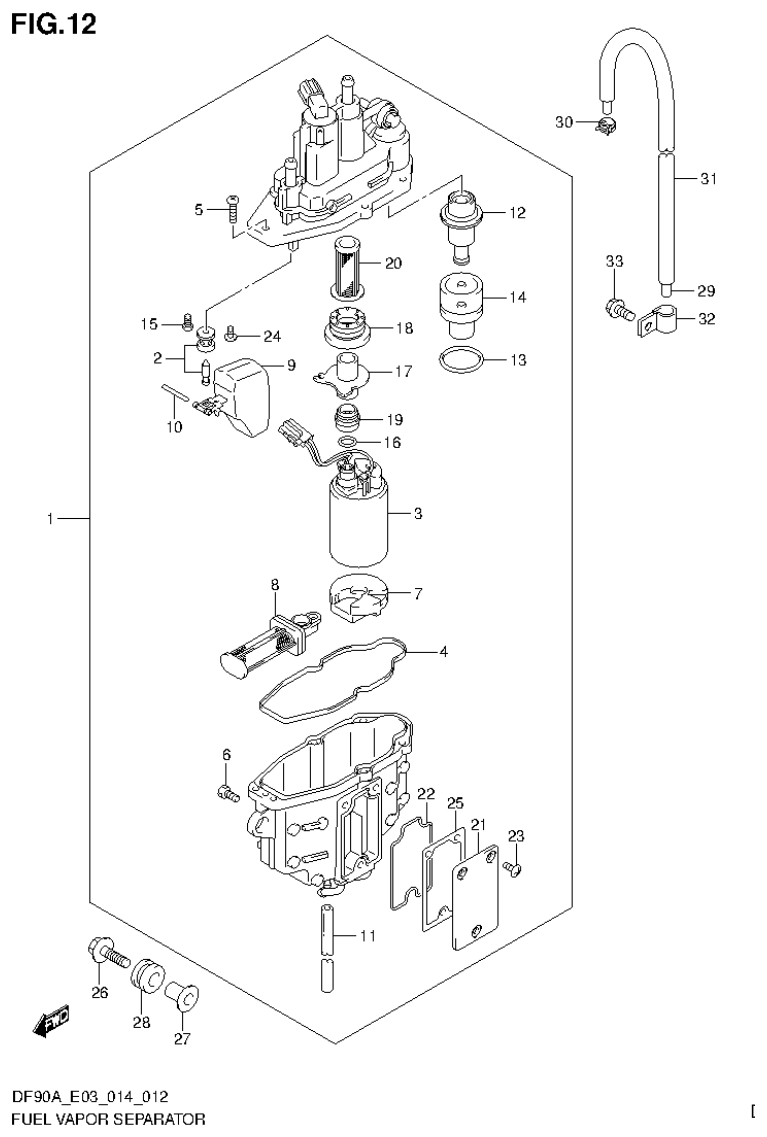 Suzuki DF80A, DF90A FUEL VAPOR SEPARATOR parts diagram