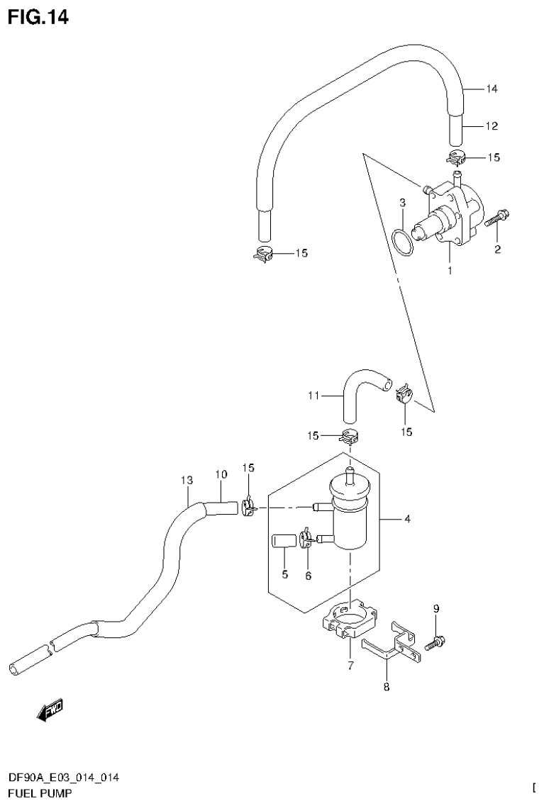 Suzuki DF80A, DF90A FUEL PUMP parts diagram