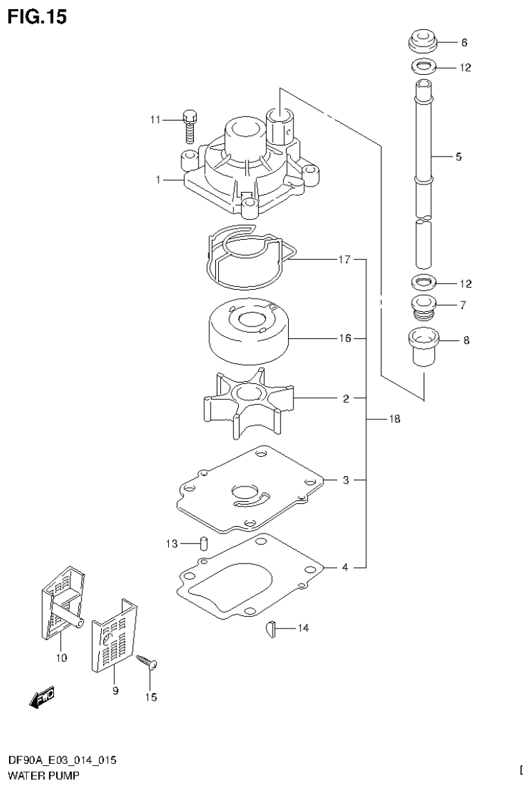 Suzuki DF80A, DF90A WATER PUMP parts diagram