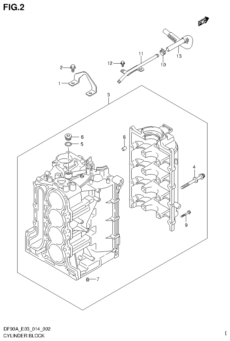 Suzuki DF80A, DF90A CYLINDER BLOCK parts diagram