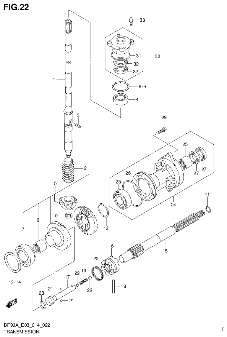 Suzuki DF80A, DF90A TRANSMISSION parts diagram