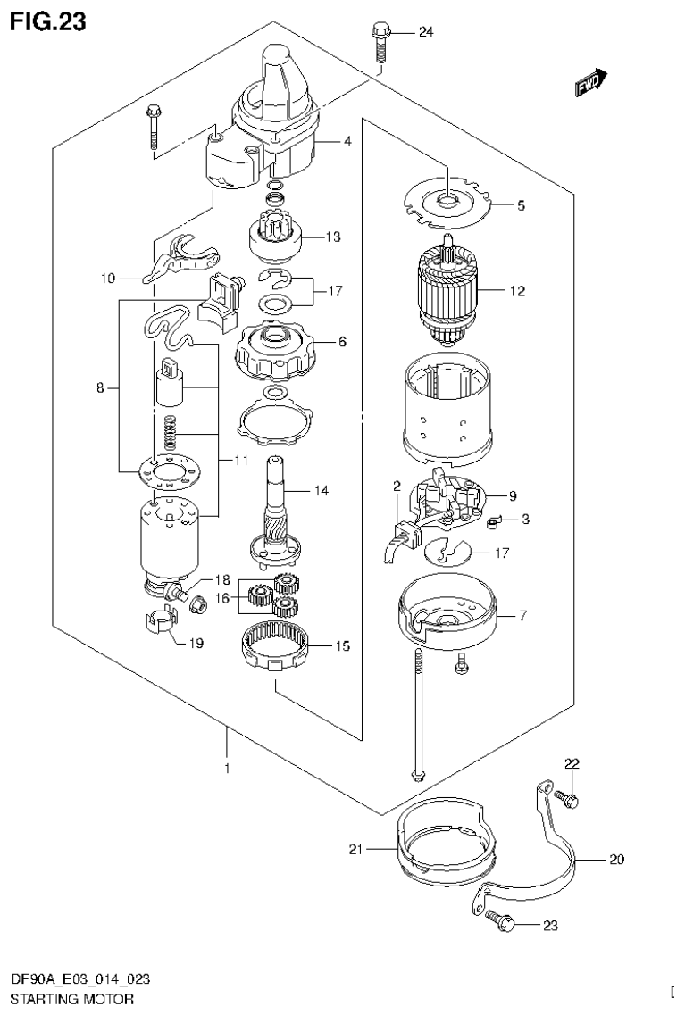 Suzuki DF80A, DF90A STARTING MOTOR parts diagram