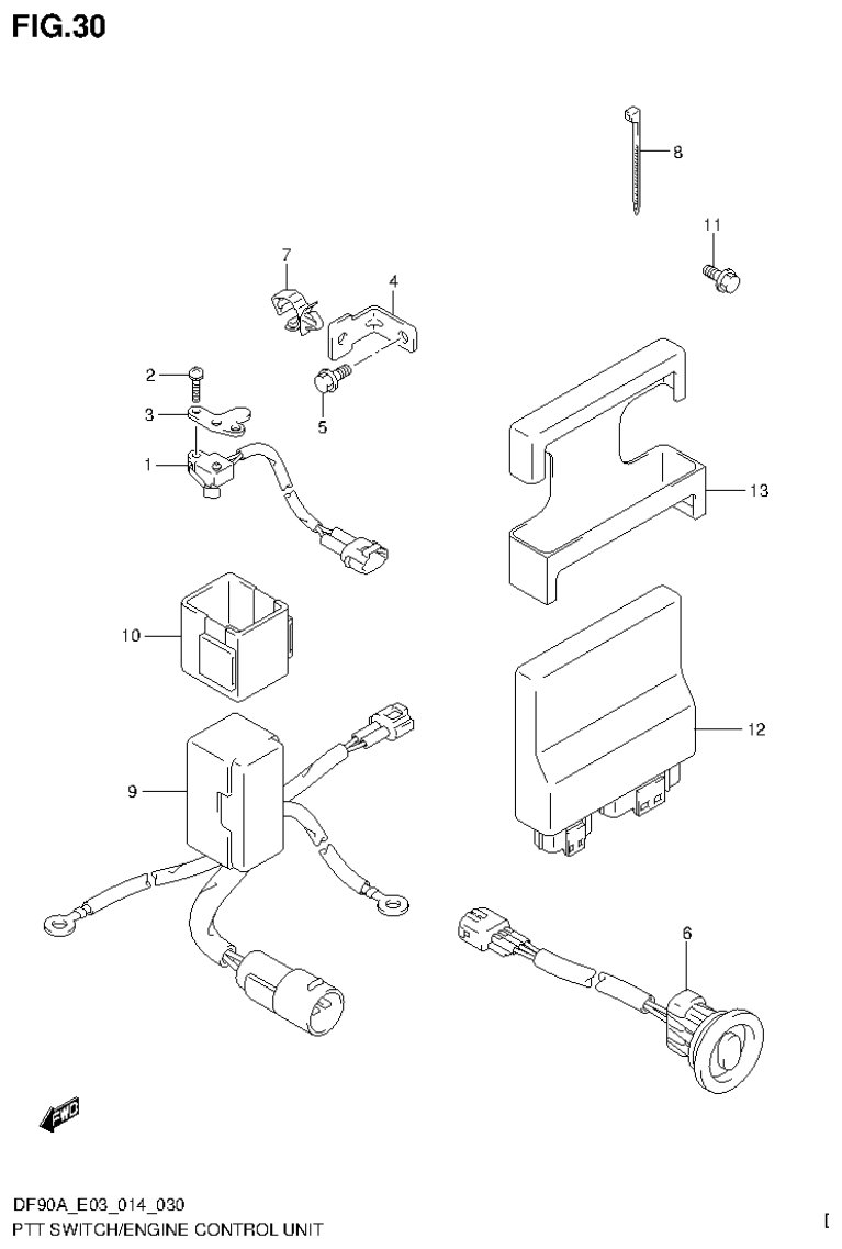 Suzuki DF80A, DF90A PTT SWITCH/ENGINE CONTROL UNIT (DF90A E03) parts diagram