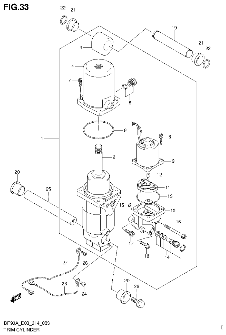 Suzuki DF80A, DF90A TRIM CYLINDER parts diagram