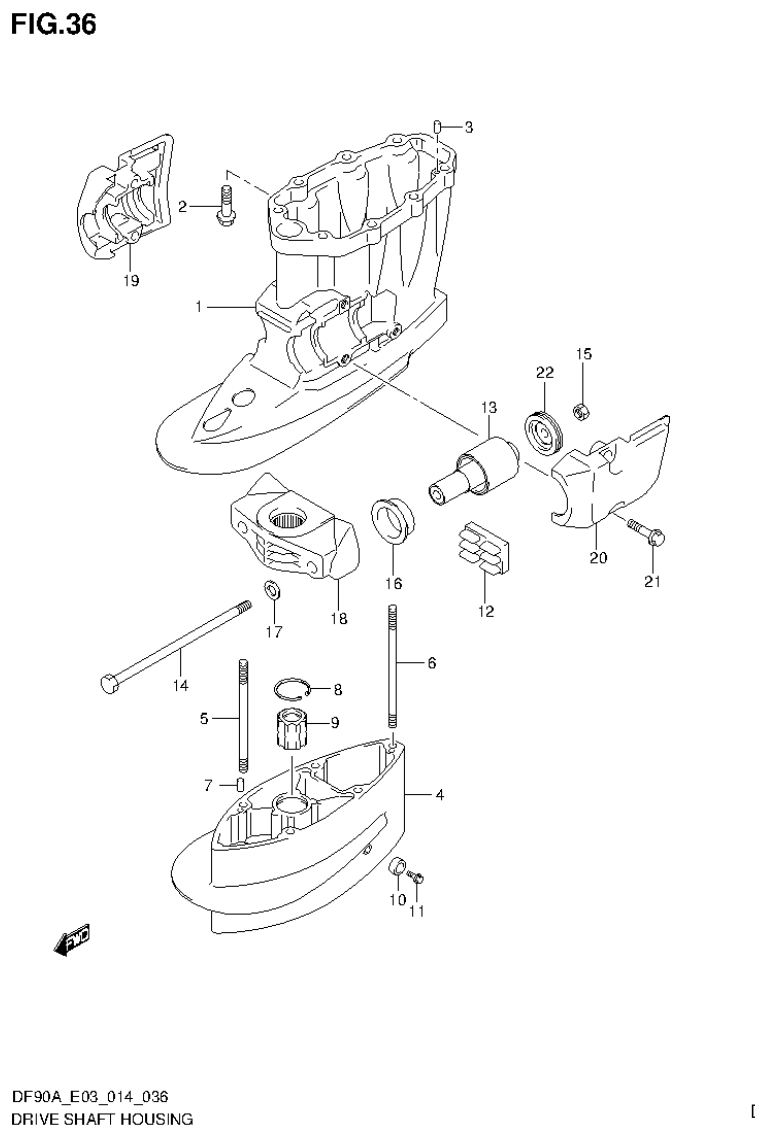 Suzuki DF80A, DF90A DRIVE SHAFT HOUSING parts diagram