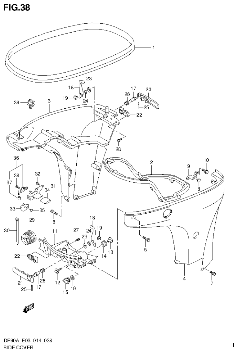 Suzuki DF80A, DF90A SIDE COVER parts diagram