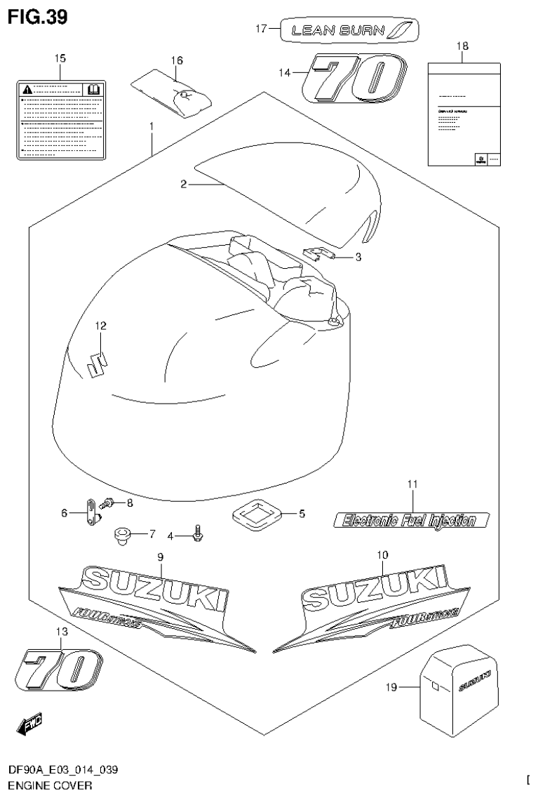 Suzuki DF80A, DF90A ENGINE COVER (DF70A E03) parts diagram