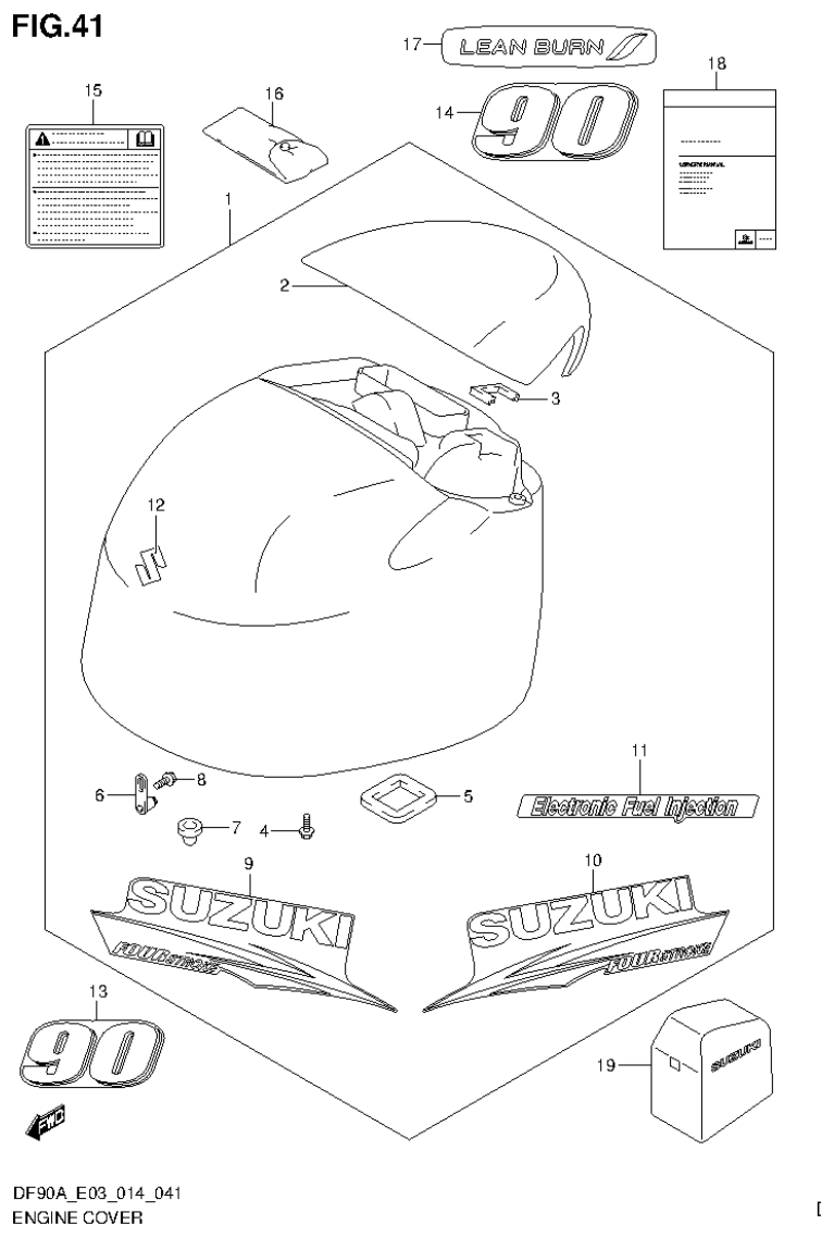 Suzuki DF80A, DF90A ENGINE COVER (DF90A E03) parts diagram
