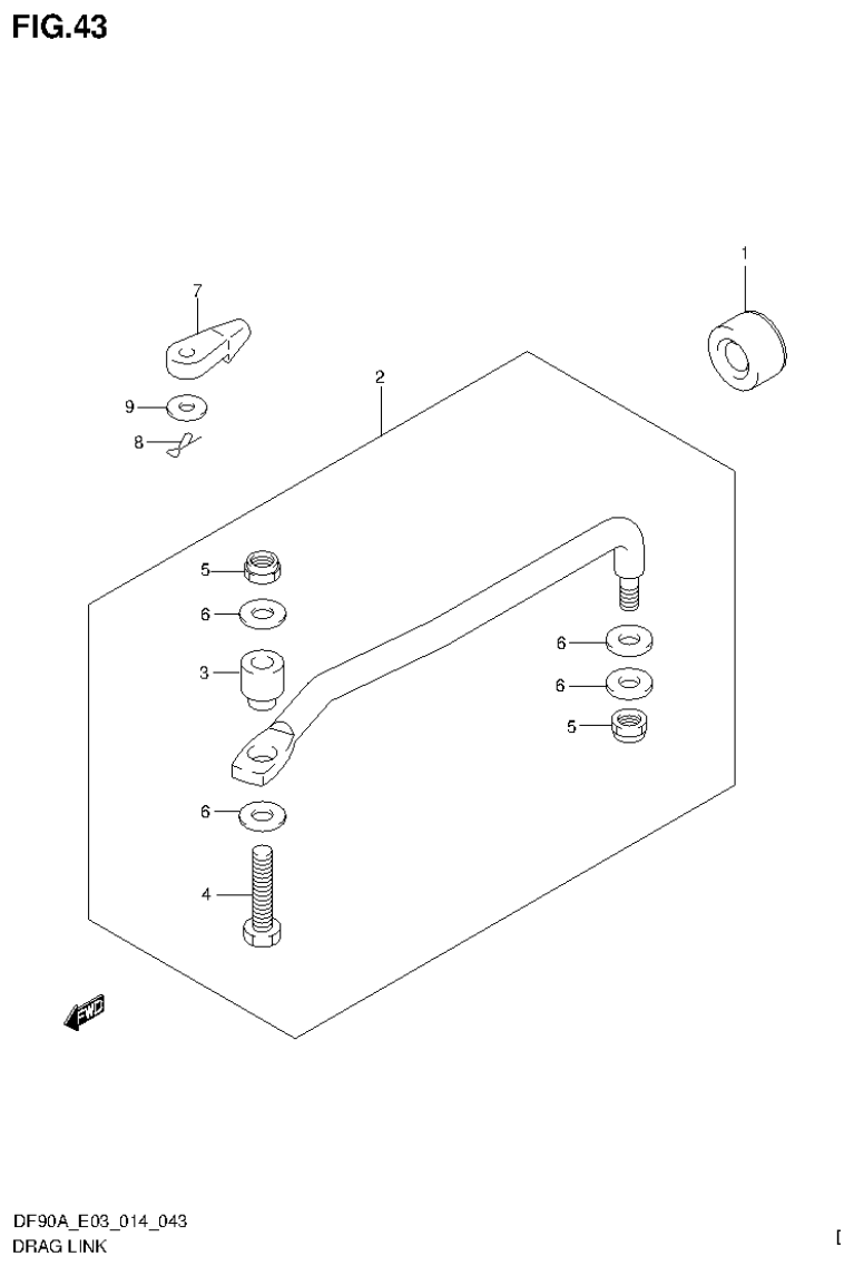 Suzuki DF80A, DF90A DRAG LINK parts diagram