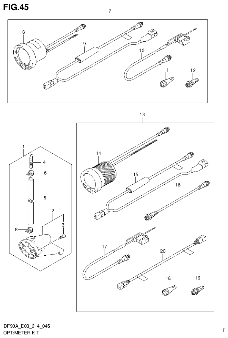 Suzuki DF80A, DF90A OPT:METER KIT parts diagram