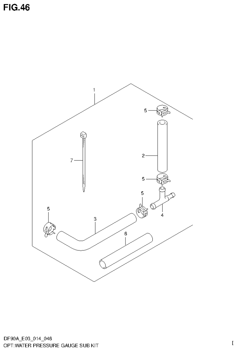 Suzuki DF80A, DF90A OPT:WATER PRESSURE GAUGE SUB KIT parts diagram