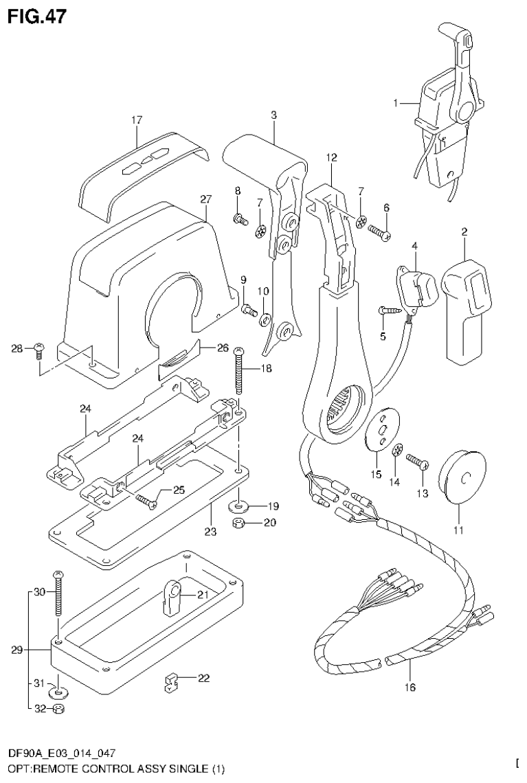 Suzuki DF80A, DF90A OPT:REMOTE CONTROL ASSY SINGLE (1) parts diagram