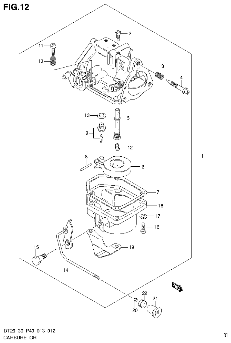 Suzuki DT25, DT25K, DT30, DT30R CARBURETOR (DT30R P40) parts diagram