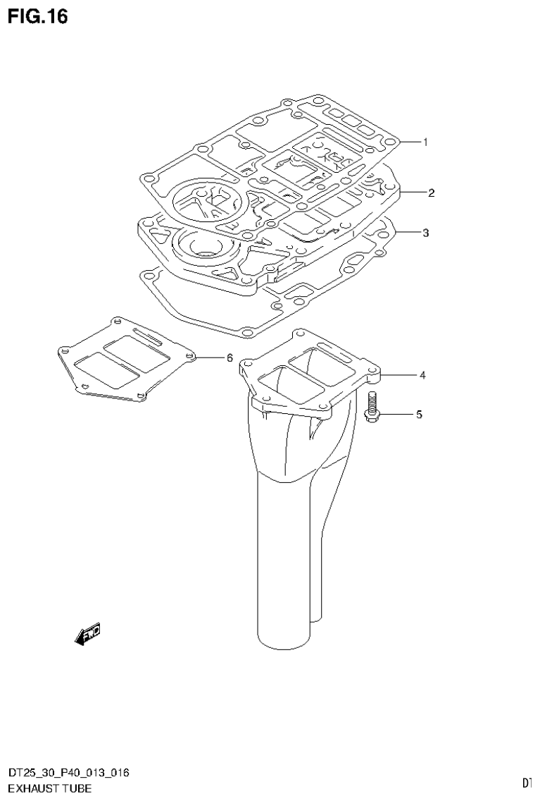 Suzuki DT25, DT25K, DT30, DT30R EXHAUST TUBE (DT25K P36) parts diagram