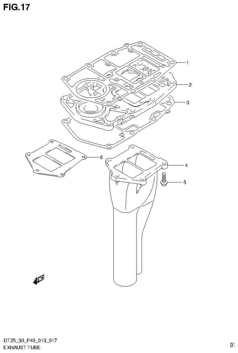 Suzuki DT25, DT25K, DT30, DT30R EXHAUST TUBE (DT30 P40) parts diagram