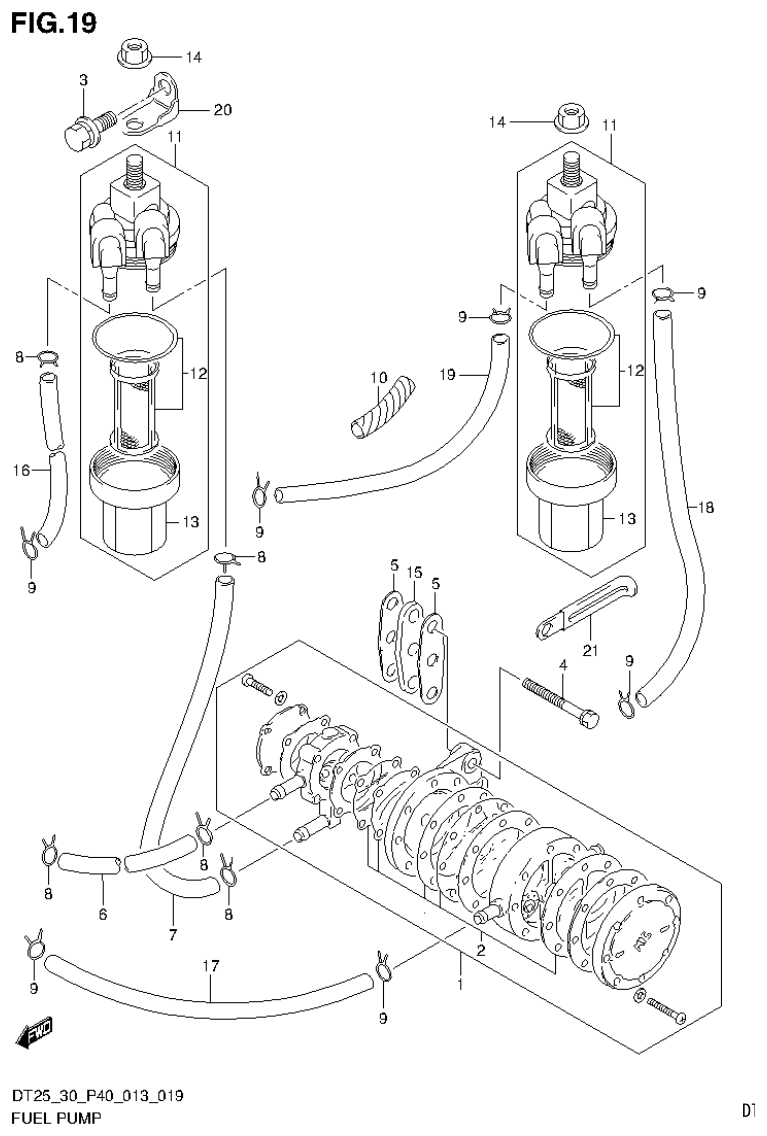 Suzuki DT25, DT25K, DT30, DT30R FUEL PUMP (DT25K P36) parts diagram