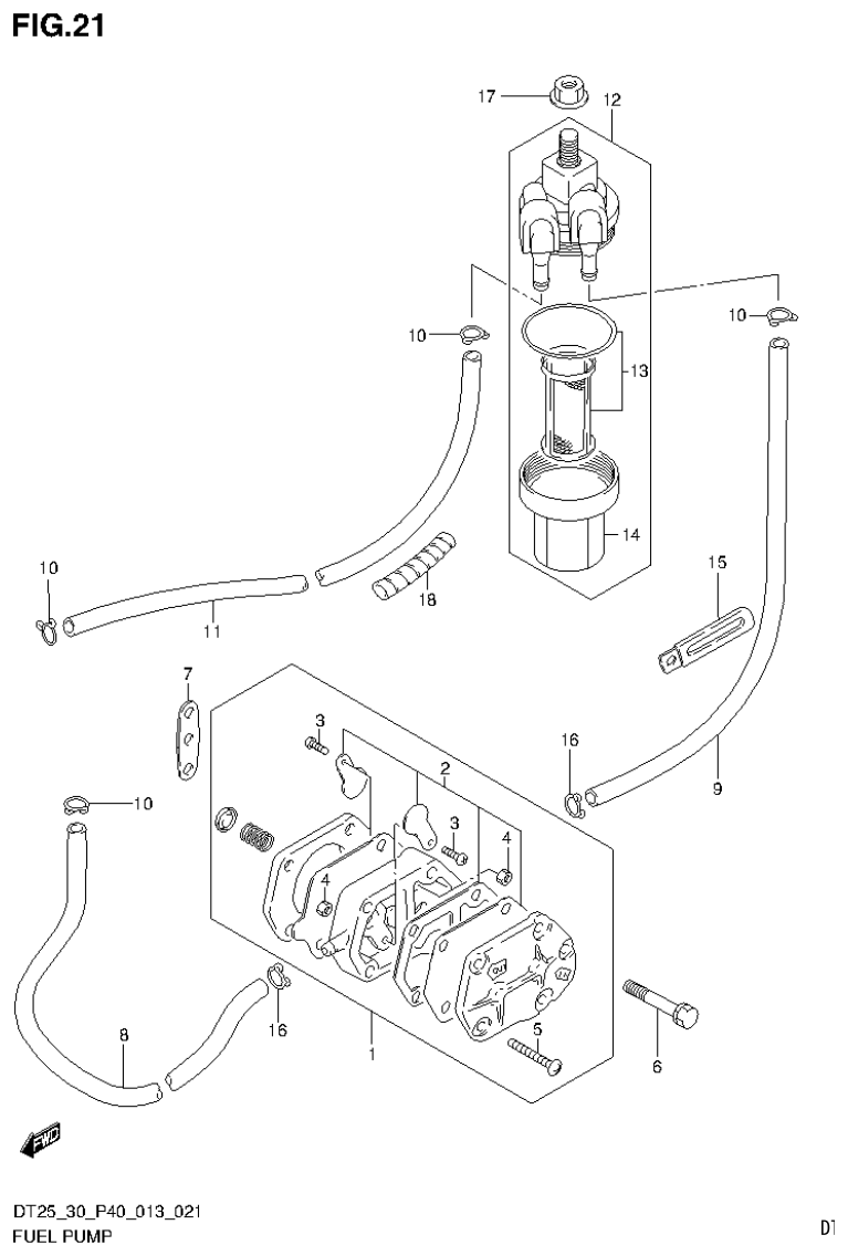 Suzuki DT25, DT25K, DT30, DT30R FUEL PUMP (DT30R P40) parts diagram