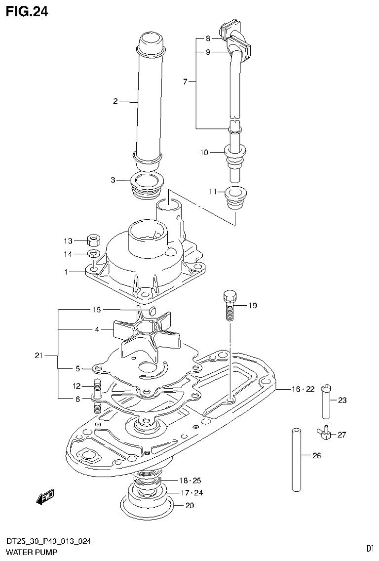 Suzuki DT25, DT25K, DT30, DT30R WATER PUMP (DT30R P40) parts diagram