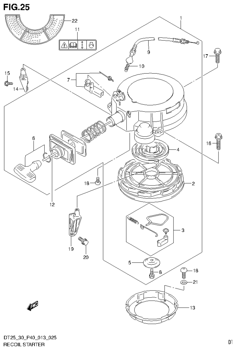 Suzuki DT25, DT25K, DT30, DT30R RECOIL STARTER (DT25K P36) parts diagram