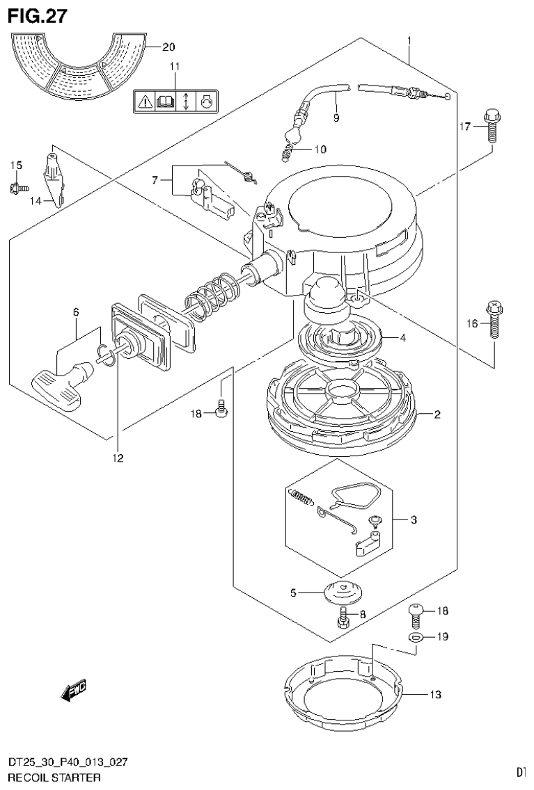 Suzuki DT25, DT25K, DT30, DT30R RECOIL STARTER (DT30R P40) parts diagram