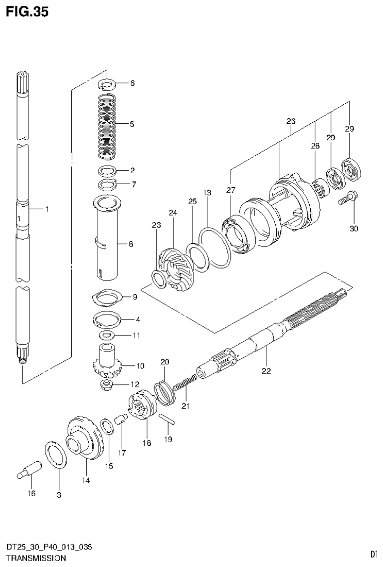 Suzuki DT25, DT25K, DT30, DT30R TRANSMISSION (DT30 P40) parts diagram
