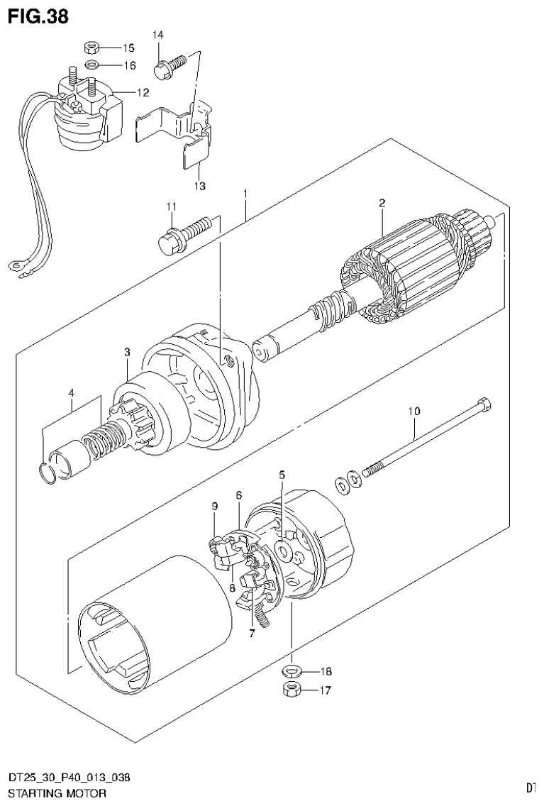 Suzuki DT25, DT25K, DT30, DT30R STARTING MOTOR (DT30R P40) parts diagram