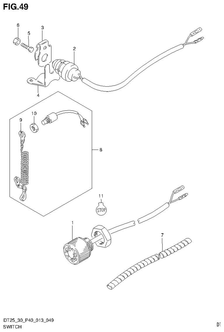 Suzuki DT25, DT25K, DT30, DT30R SWITCH (DT30 P40) parts diagram