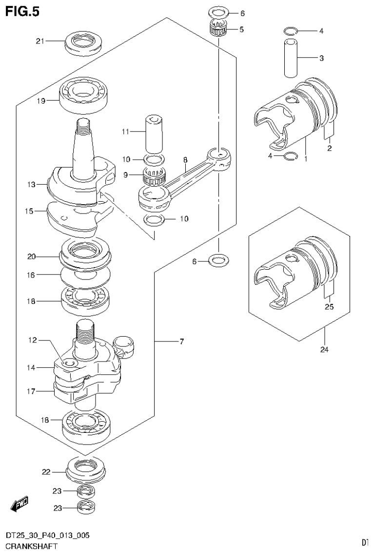Suzuki DT25, DT25K, DT30, DT30R CRANKSHAFT (DT30 P40) parts diagram