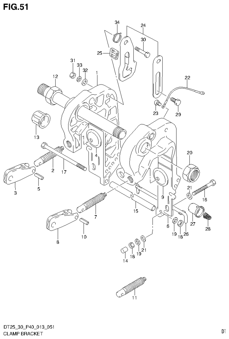 Suzuki DT25, DT25K, DT30, DT30R CLAMP BRACKET parts diagram