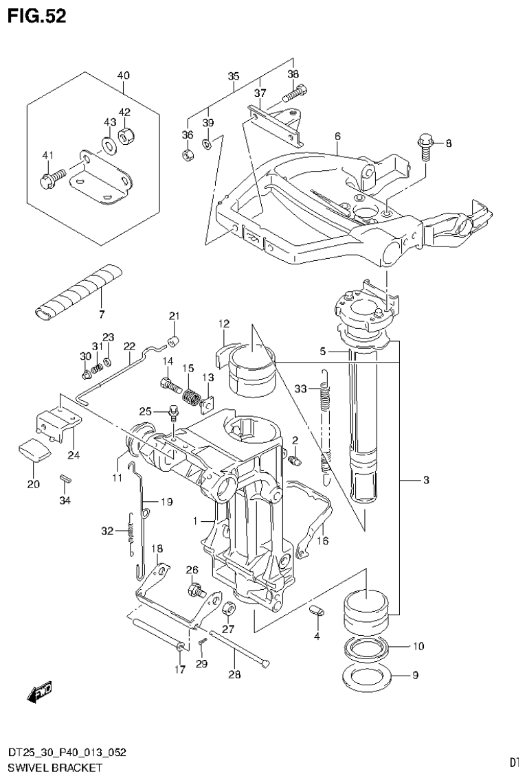 Suzuki DT25, DT25K, DT30, DT30R SWIVEL BRACKET (DT25K P36) parts diagram