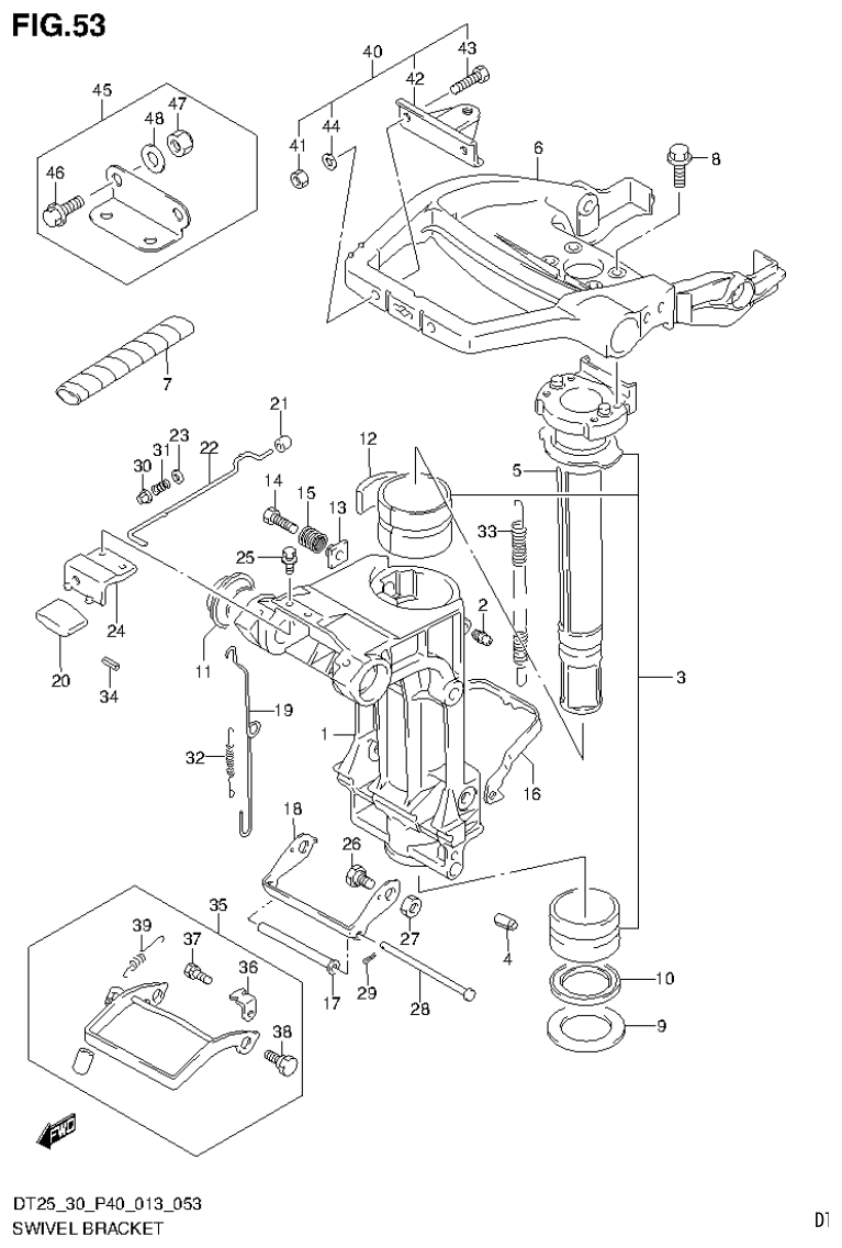 Suzuki DT25, DT25K, DT30, DT30R SWIVEL BRACKET (DT30 P40) parts diagram