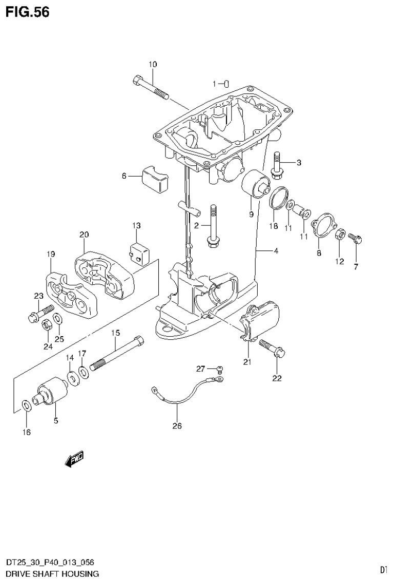 Suzuki DT25, DT25K, DT30, DT30R DRIVE SHAFT HOUSING (DT30 P40) parts diagram