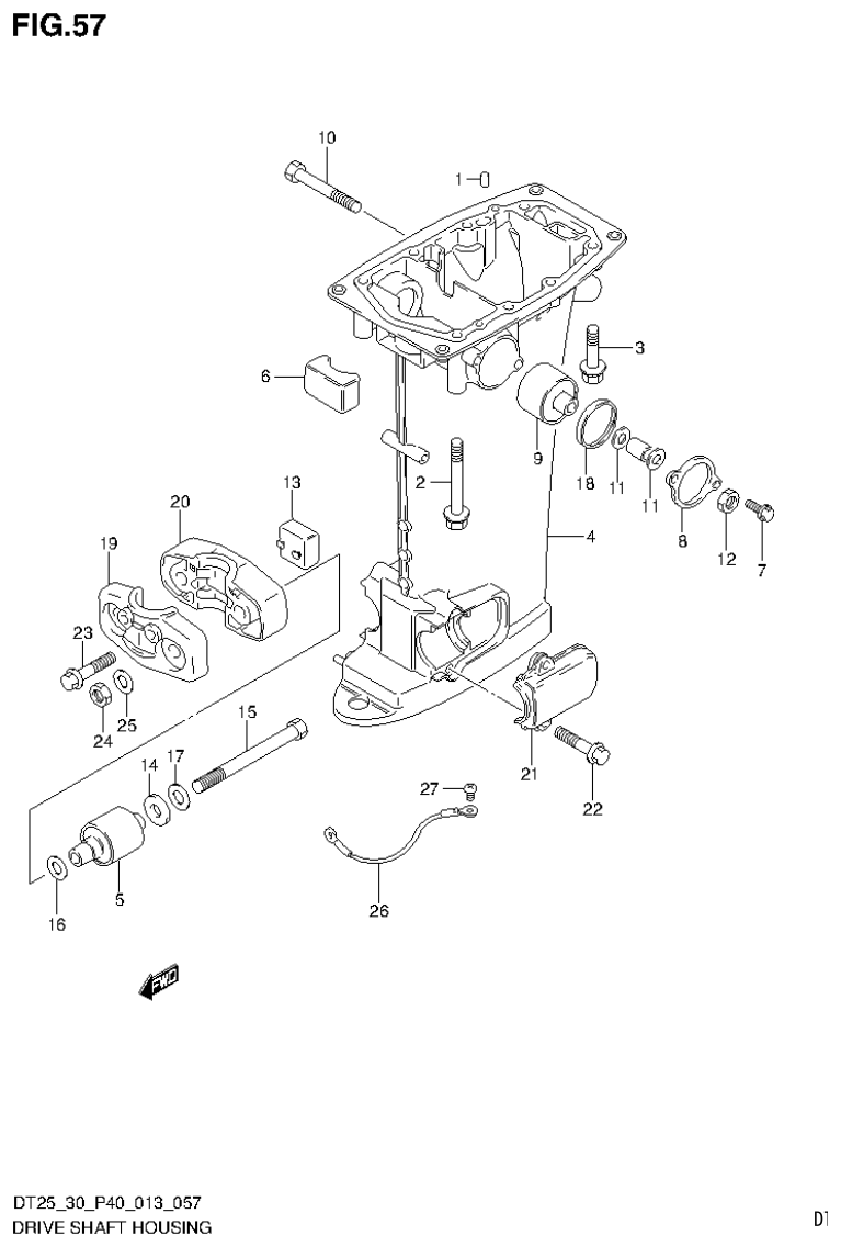 Suzuki DT25, DT25K, DT30, DT30R DRIVE SHAFT HOUSING (DT30R P40) parts diagram