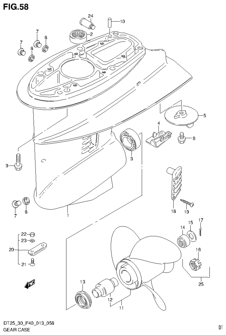 Suzuki DT25, DT25K, DT30, DT30R GEAR CASE parts diagram
