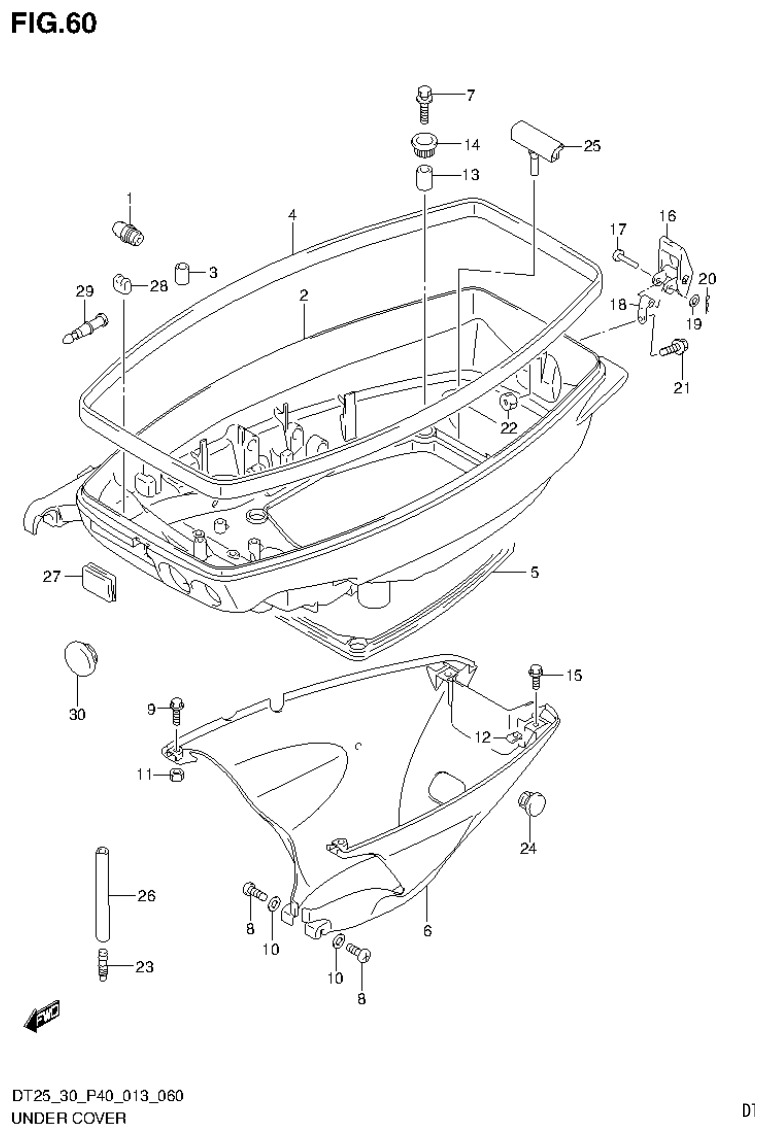 Suzuki DT25, DT25K, DT30, DT30R UNDER COVER (DT30 P40) parts diagram
