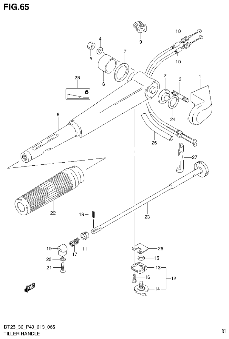 Suzuki DT25, DT25K, DT30, DT30R TILLER HANDLE (DT25K P36) parts diagram
