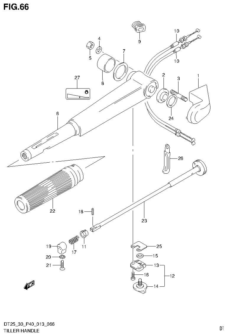 Suzuki DT25, DT25K, DT30, DT30R TILLER HANDLE (DT30 P40) parts diagram