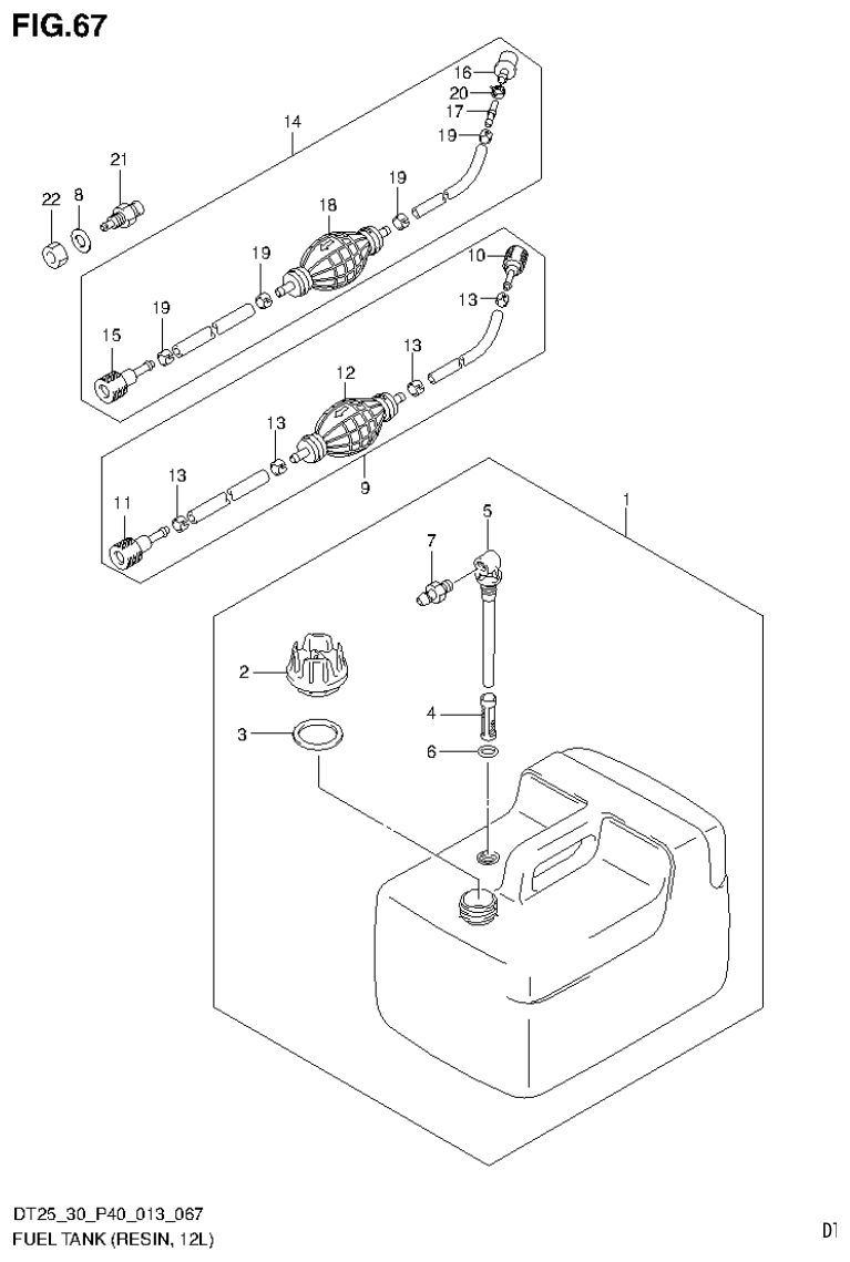 Suzuki DT25, DT25K, DT30, DT30R FUEL TANK (RESIN, 12L) (DT25K P36) parts diagram